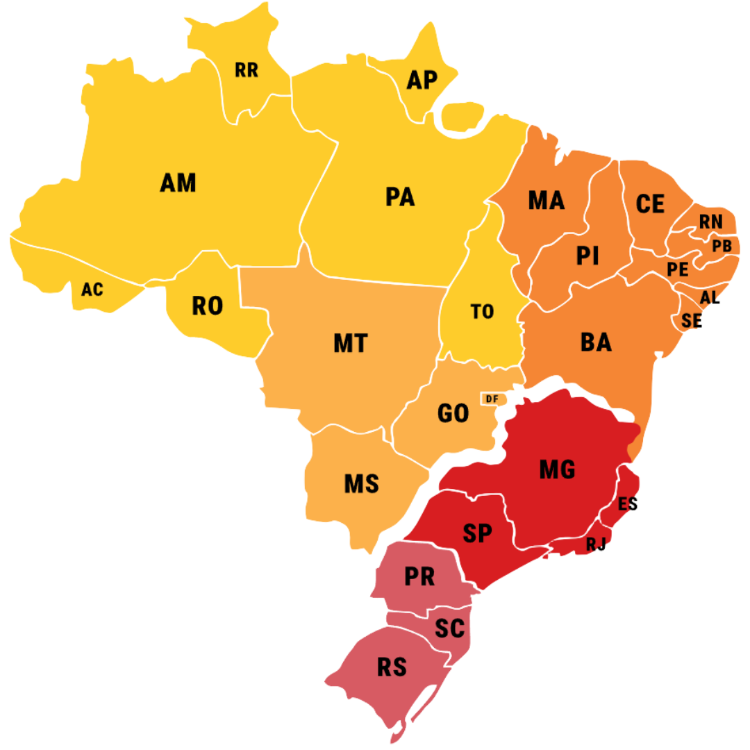 Mapa de atuação da Truly Nolen no Brasil e em Mogi Guaçu