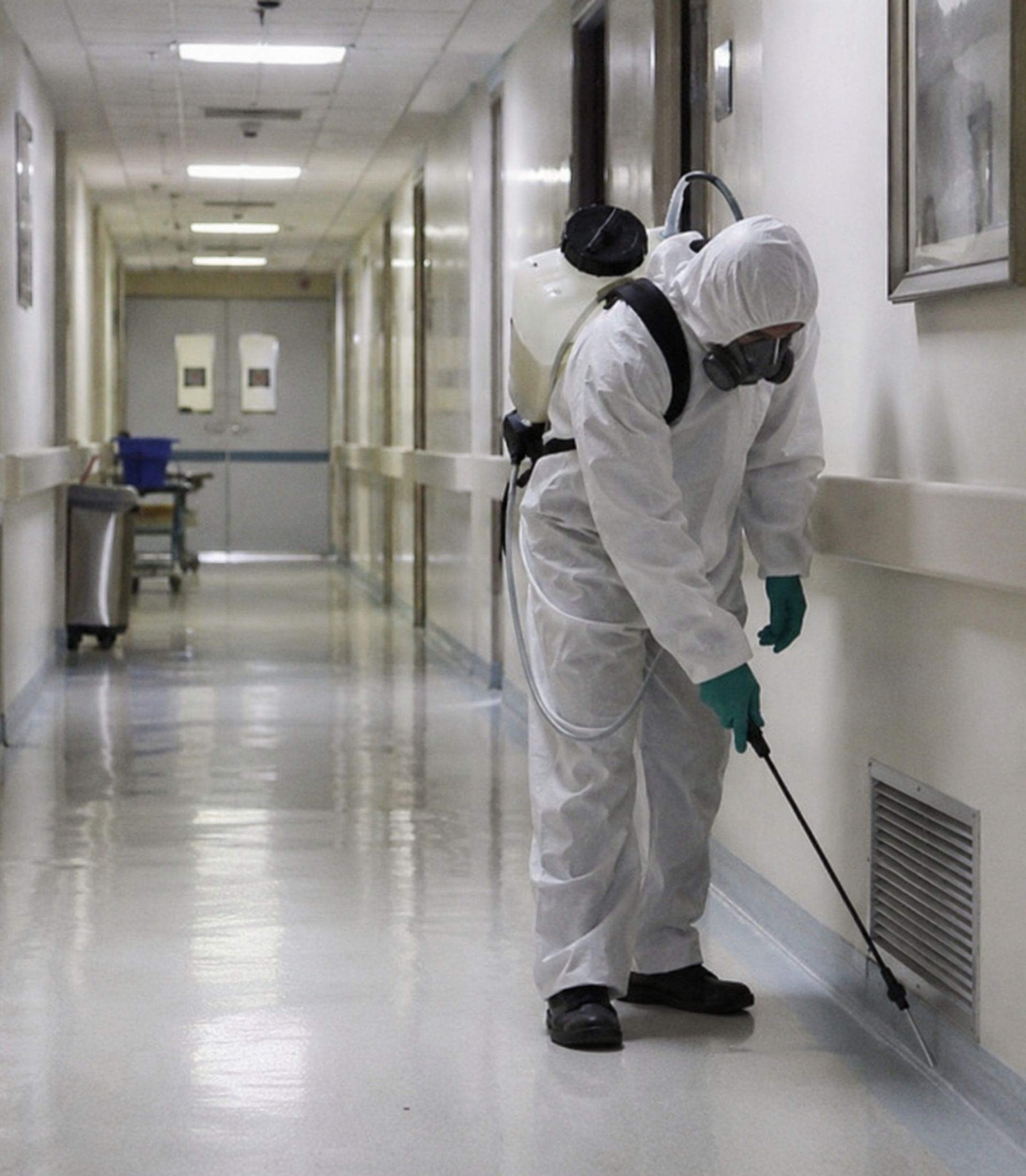Técnico especializado em dedetização realizando aplicação segura em residência
